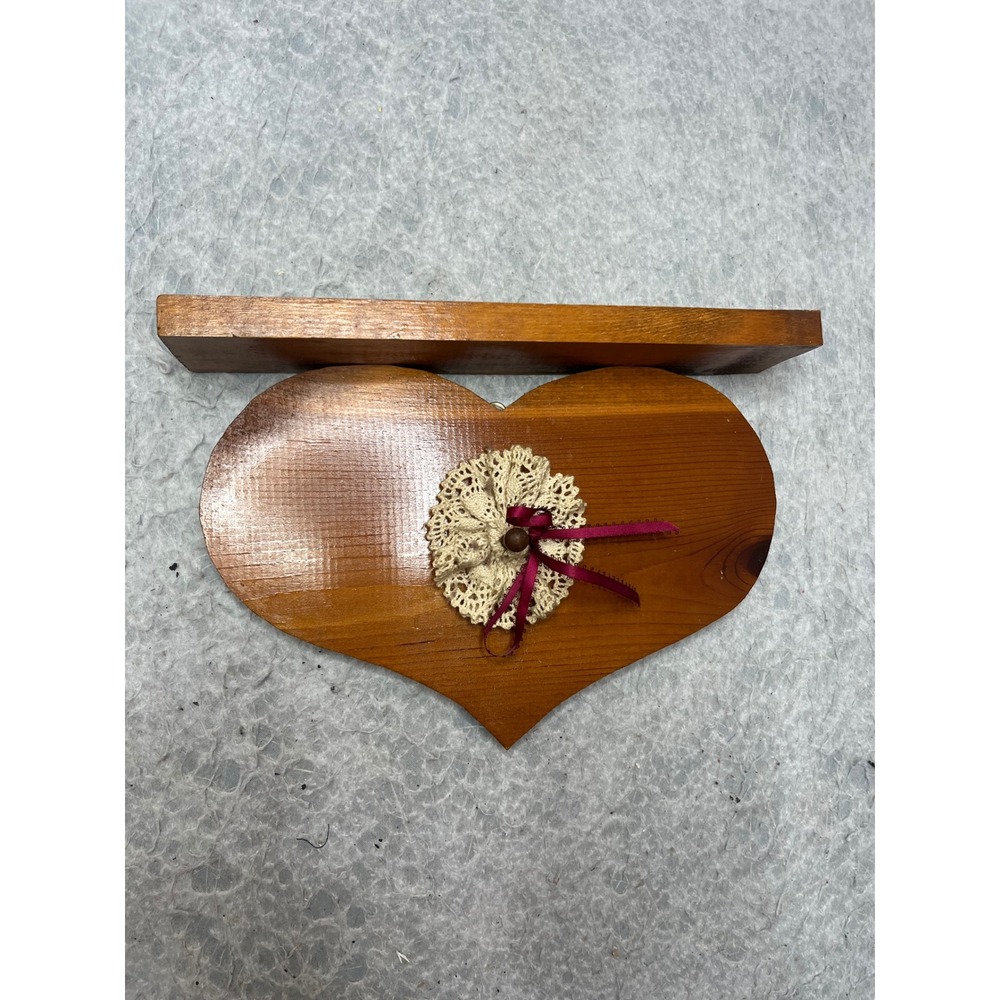 Vintage Rustic Heart wooden wall‎ Shelf  peg Doily farm house  cottage  unique